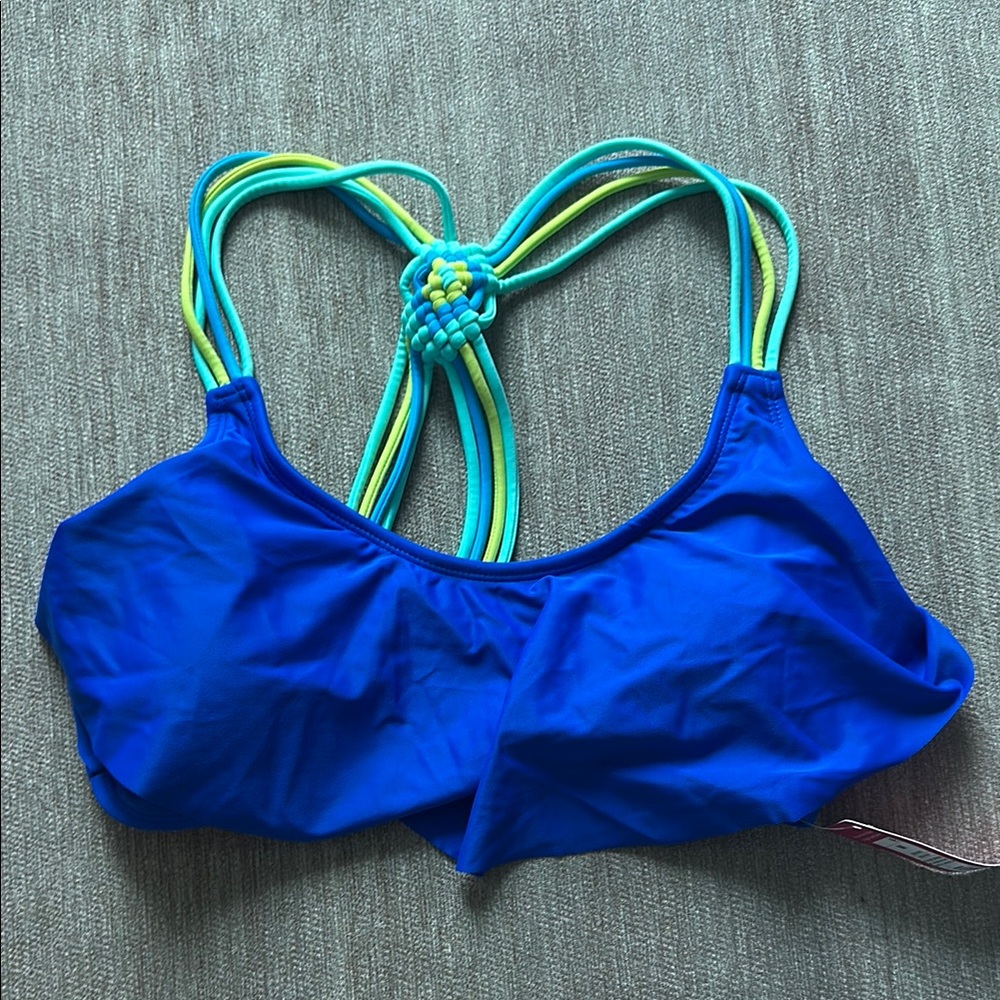 Xhilaration Vibrant Blue Bikini Top with Colorful Straps